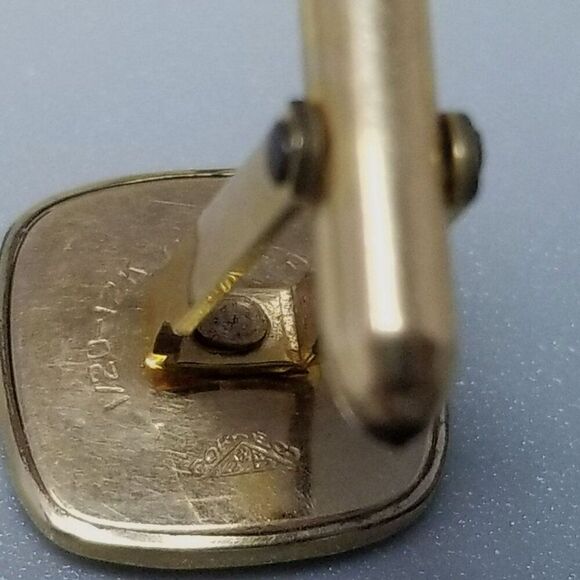 Vintage Square Shell Yellow Gold Filled Oval Cufflinks, Correct Dolan & Bullock - Picture 6 of 9